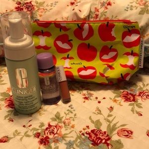 Clinique face wash, bag, makeup remover and lip